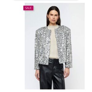 Zara Zara Silver Sequin Tweed Jacket